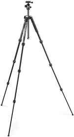 Black camera tripod on a white background