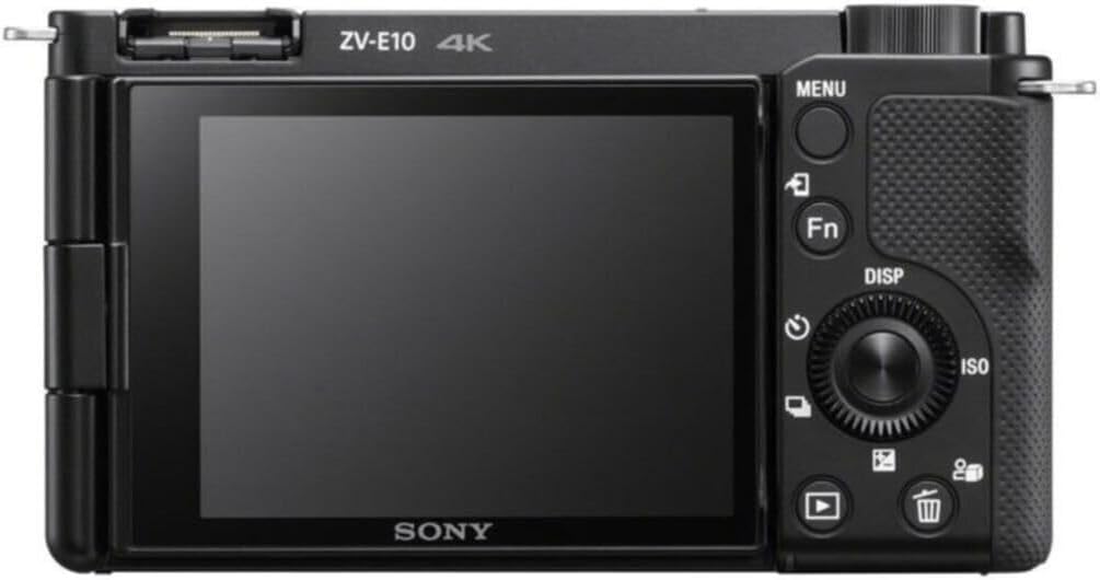 Sony camera with a large screen and control buttons on a black background
