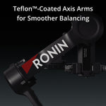 RONIN axis arm with Teflon-coated axis arms for smoother balancing on a black background