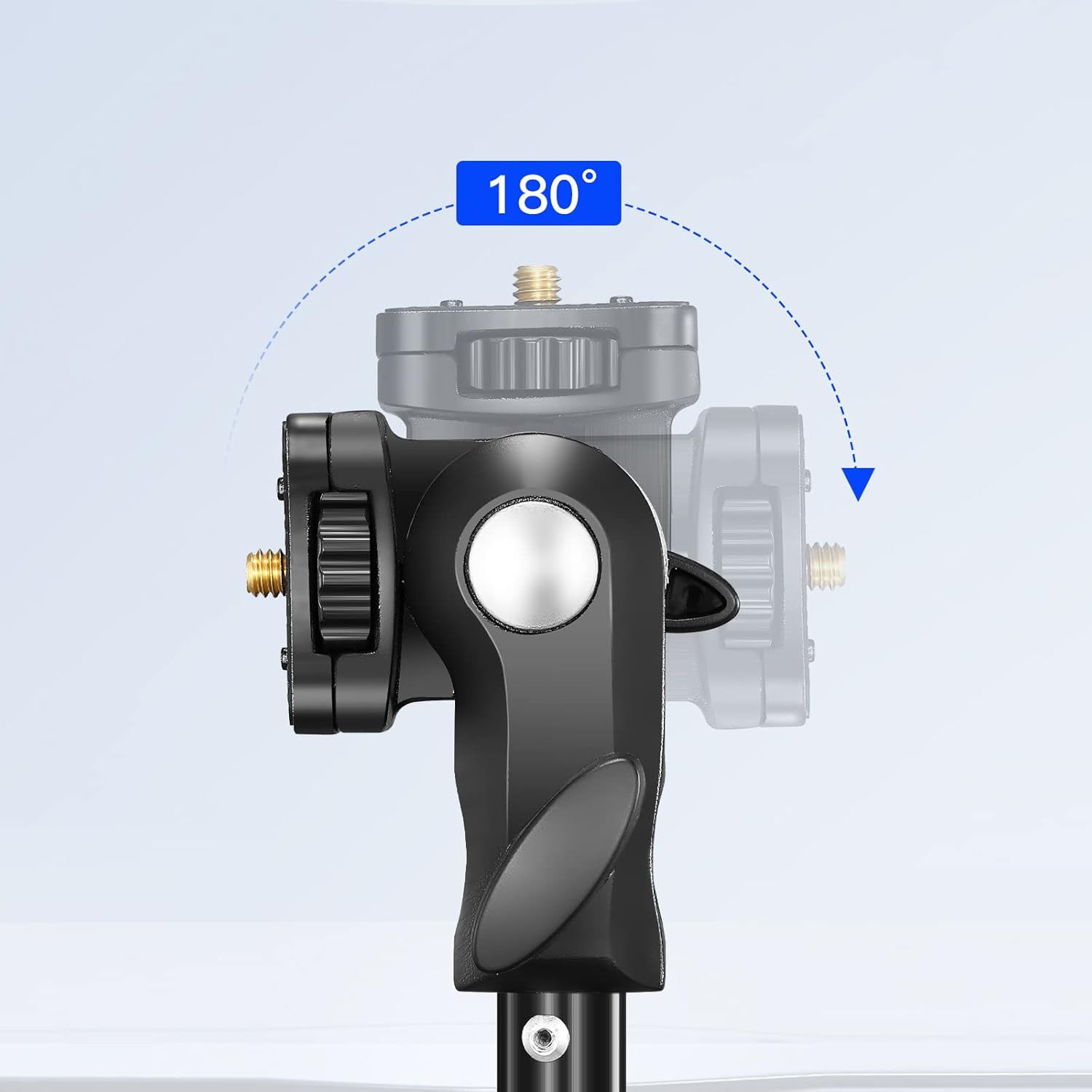 Camera mount with 180-degree rotation feature on a light blue background