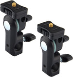 Two black camera mount brackets on a white background