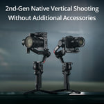 Camera stabilizers with lenses on a dark background, text about 2nd-Gen Native Vertical Shooting.