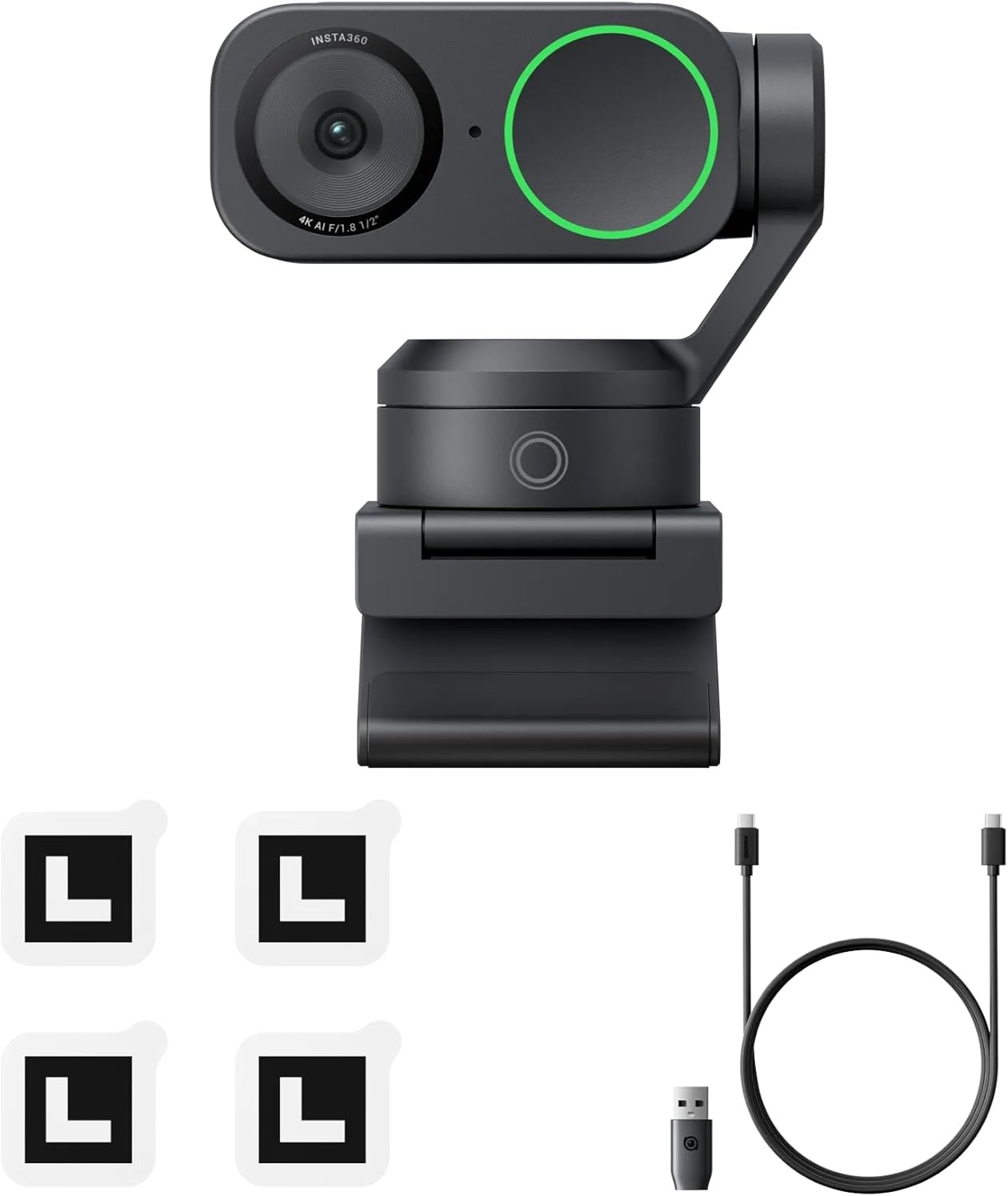 Black webcam with a cable and additional lenses on a white background