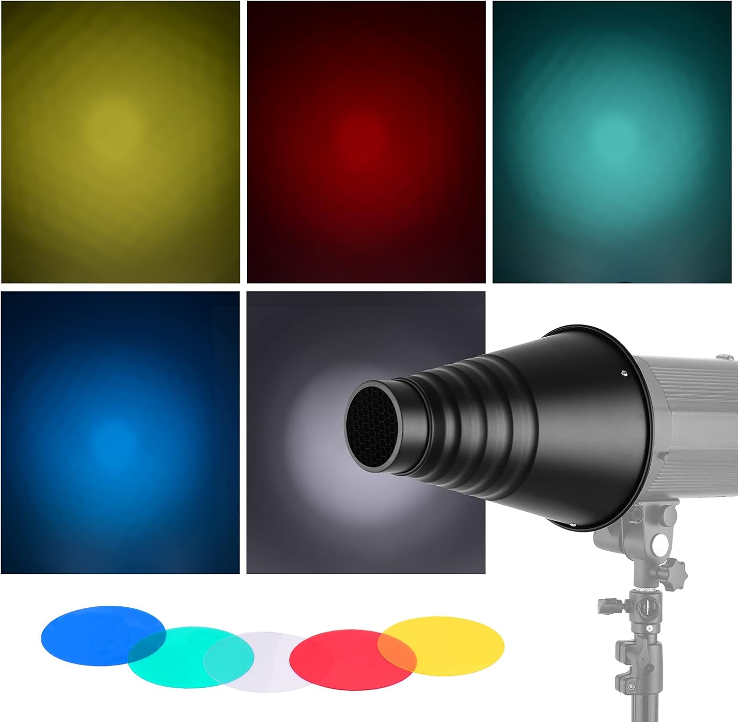 Light modifier with color swatches showing yellow, red, green, blue, and black.