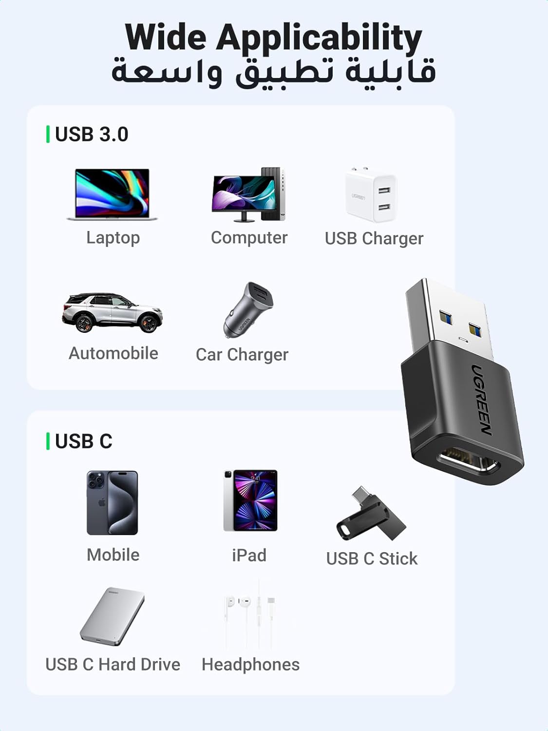 UGREEN USB C to USB Adapter 2Pack 10Gbps Type C to A Connector