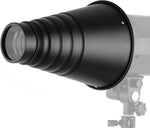 Black telescope lens on a white background