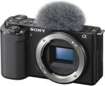 Sony camera with a microphone attachment on a white background