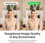 Comparison of 'Background Blur' and 'Natural Bokeh' effects on a woman in a room.