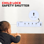 Child lock safety shutter device on a wall with a child reaching out.