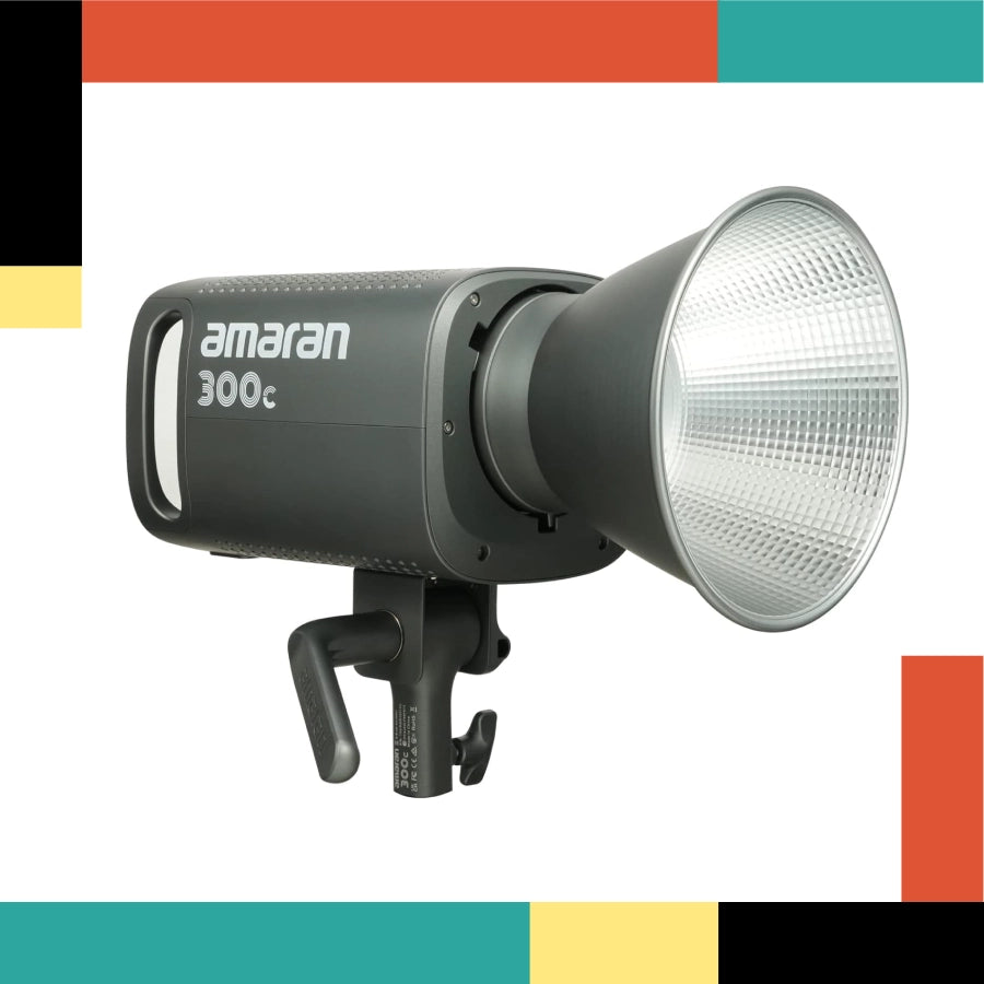 Amaran studio light with a colorful background