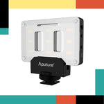 Aputure camera light on a colorful background