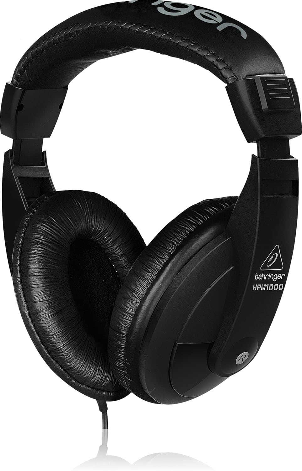 Black headphones with visible brand logo on a white background