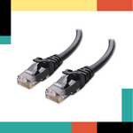 Two black Ethernet cables on a colorful background