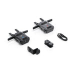 Set of black drone components on a white background