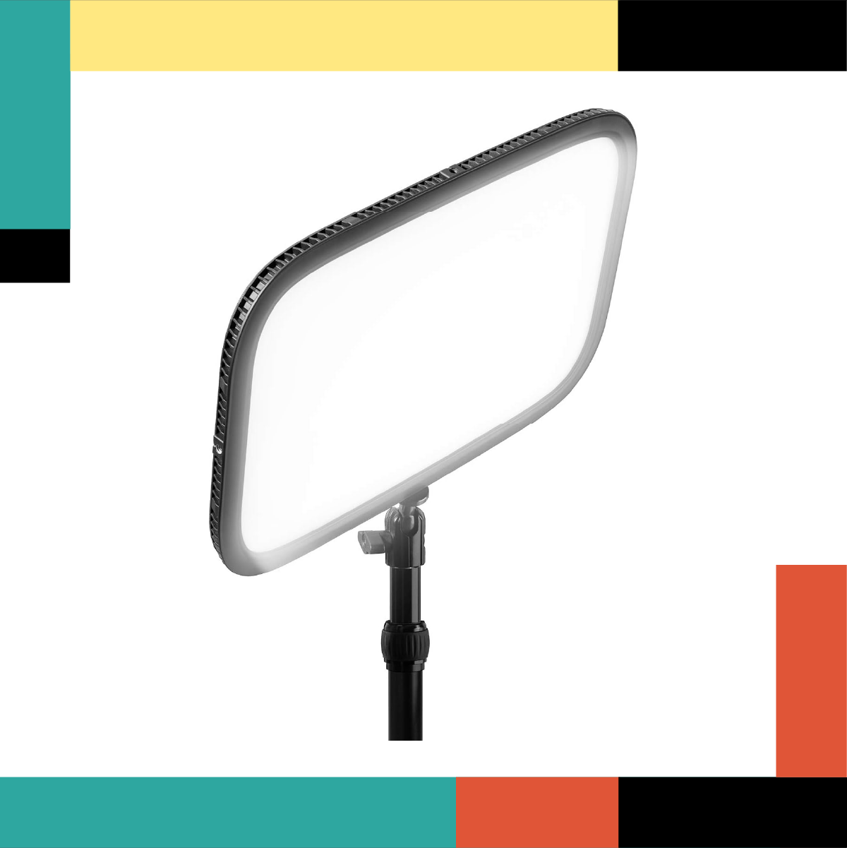 Rectangular mirror with a stand on a colorful geometric background