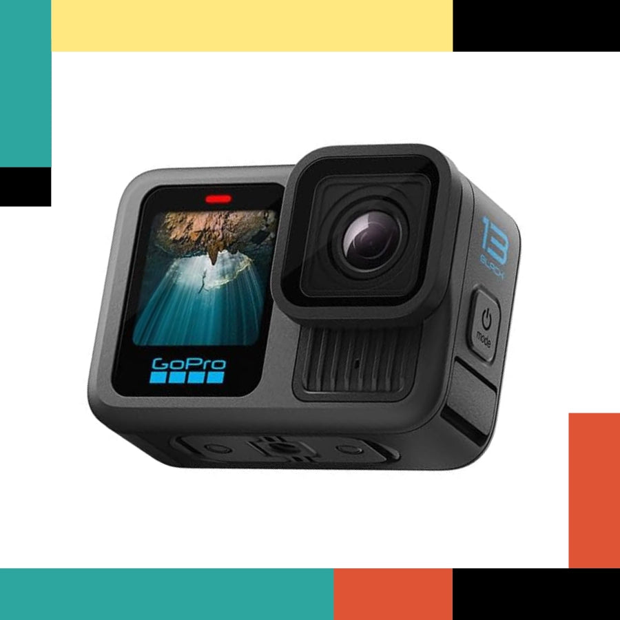 GoPro action camera with colorful geometric background