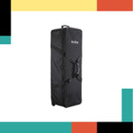 BlackGodox camera bag on a colorful geometric patterned background