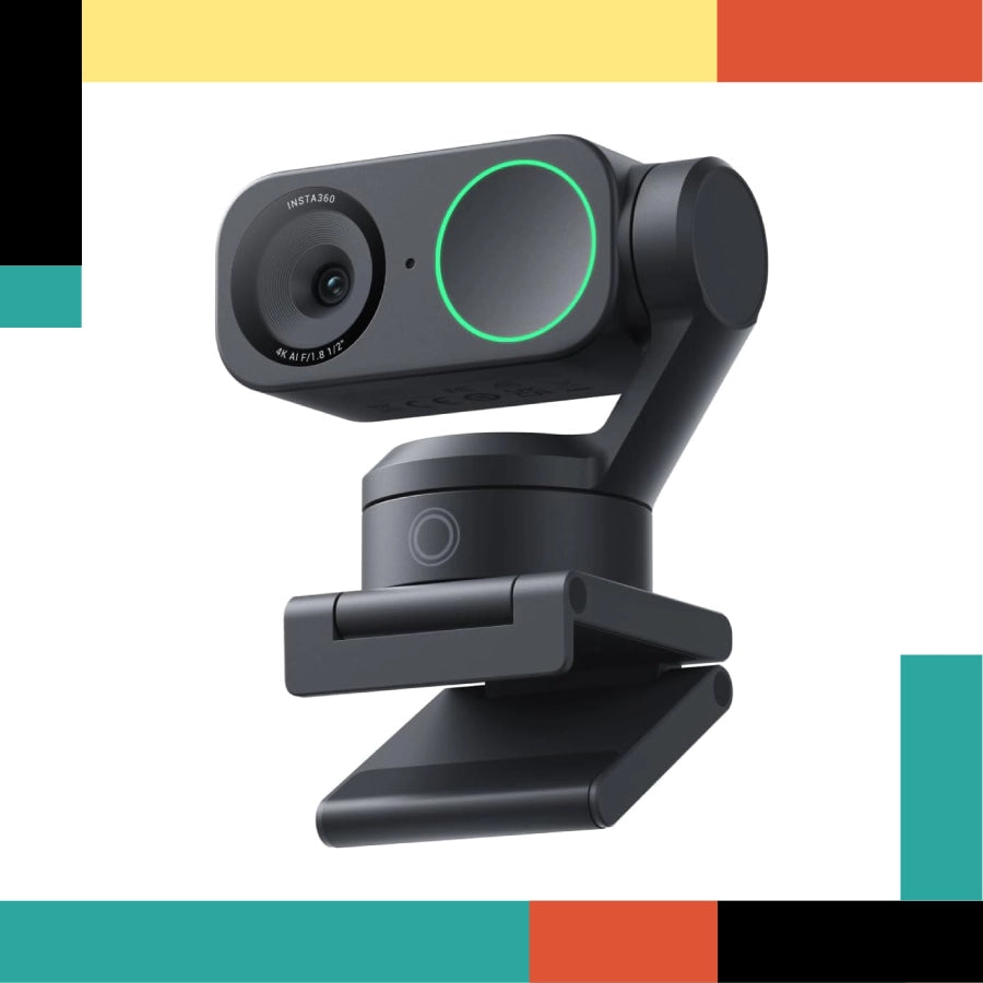 Black webcam with a flexible arm on a white background