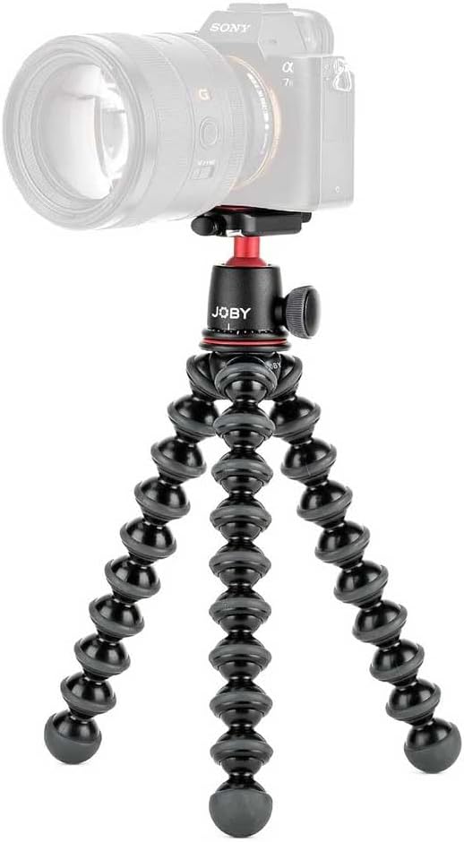 Camera on a Joby gorilla pod with a white background