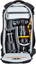 Camera backpack with camera equipment inside