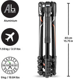 Black tripod with measurement details on a white background