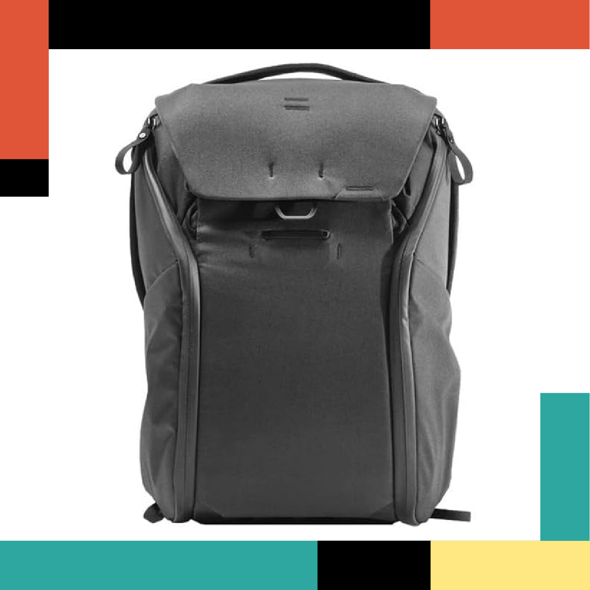 Gray backpack on a multicolored background