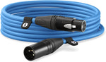 Blue cable with XLR connectors on a white background