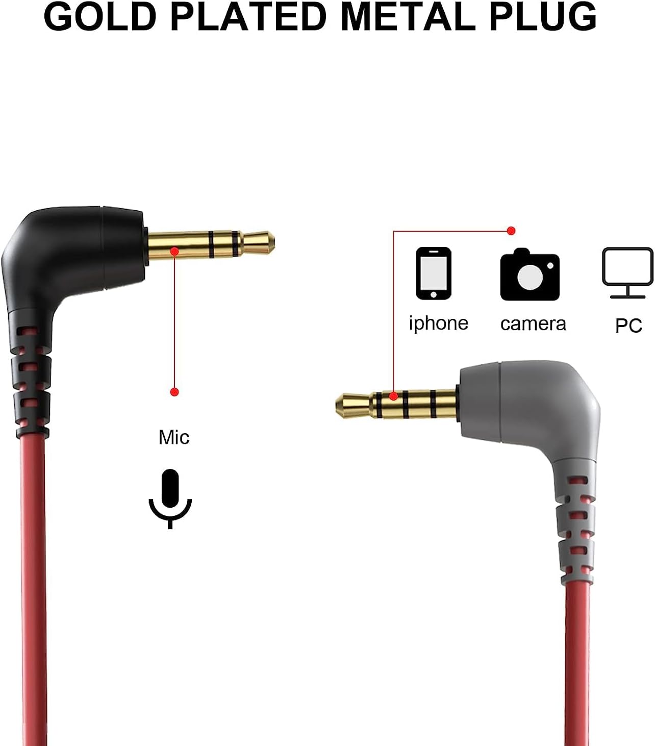 Gold-plated metal plug with microphone on a white background