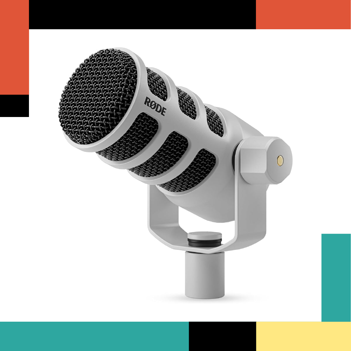 Rode microphone on a colorful background