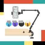 Phone holder with adjustable arm on a white background