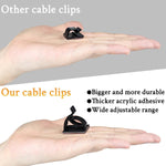 Comparison of 'Other cable clips' and 'Our cable clips' on a hand with text highlighting differences.