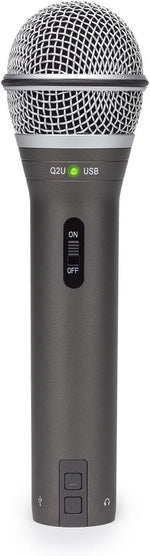 Gray microphone with control buttons on a white background