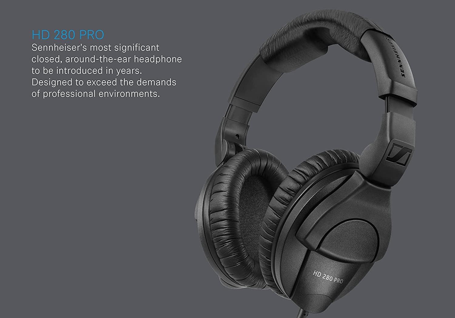 Sennheiser HD 280 Pro headphones on a gray background