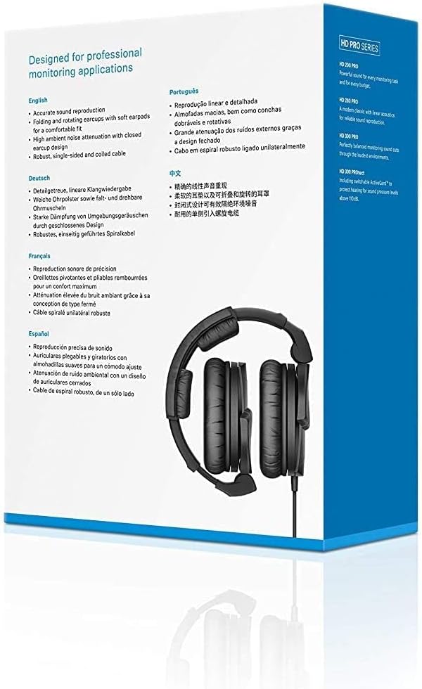 Headphones with a box in the background, featuring text on professional monitoring applications.