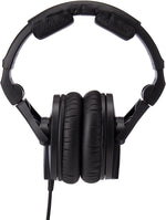 Black headphones on a white background