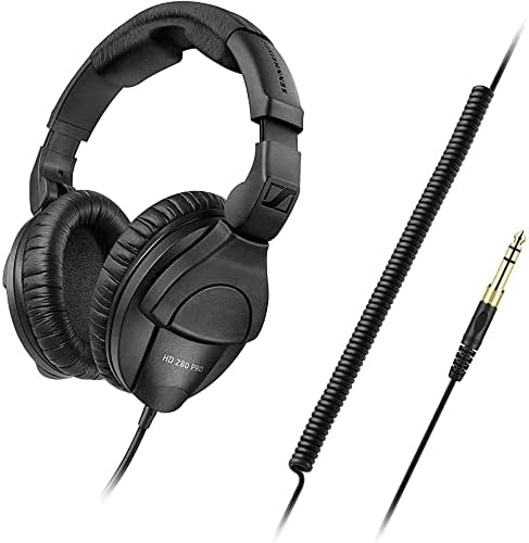 Black headphones with a microphone on a white background