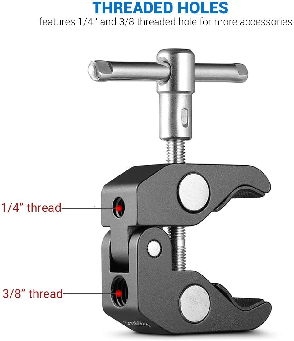 Clamp with threaded holes for accessories on a white background