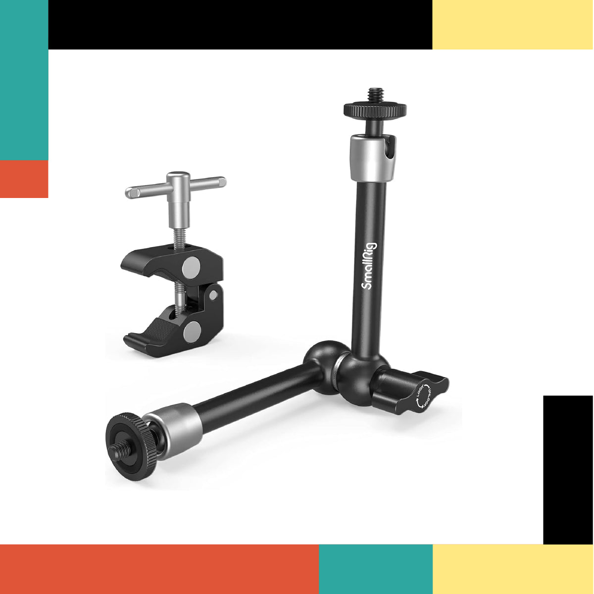 Camera bracket with clamp on a white background