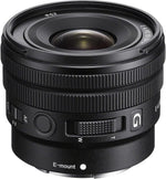Camera lens with E-mount marking on a white background