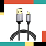 UGREEN USB cable with braided design on a colorful background