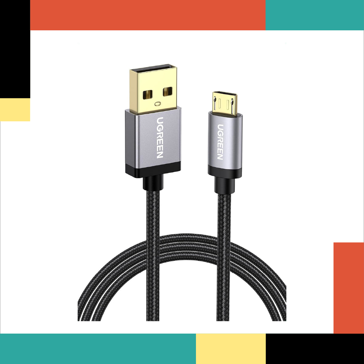 UGREEN USB cable with braided design on a colorful background
