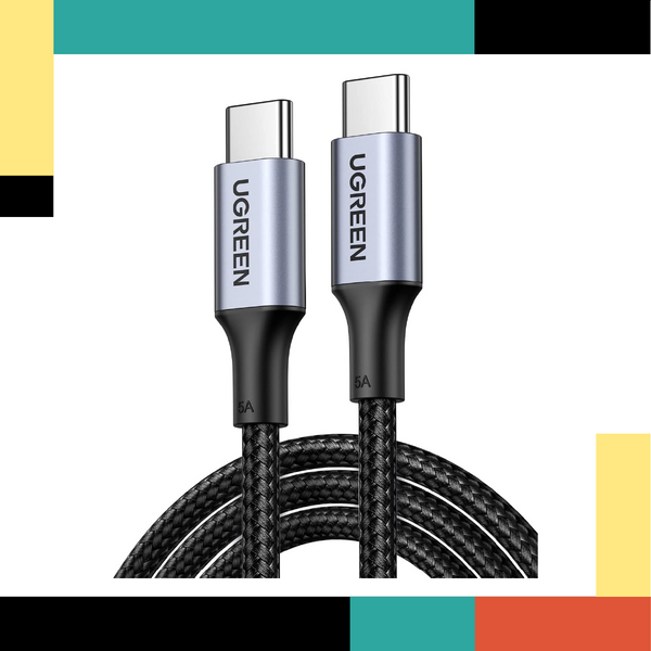 UGREEN USB cable with metallic connectors on a colorful background