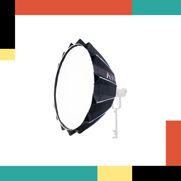 Black photography studio umbrella with a brand logo on a white background