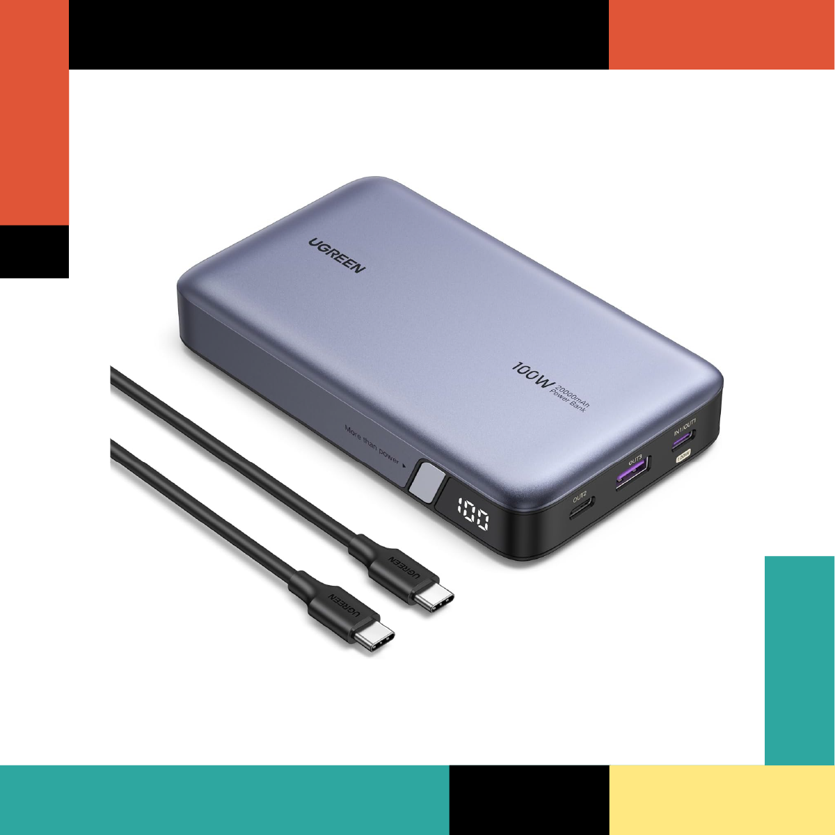 Power bank with cables on a white background