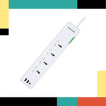 White power strip with multiple outlets and USB ports on a colorful background