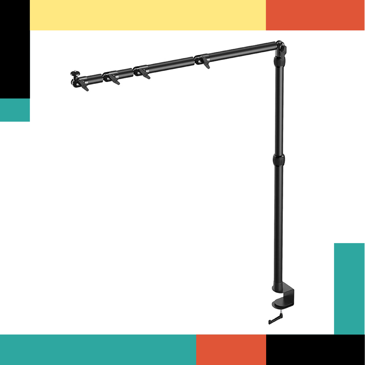 Black microphone stand on a colorful background