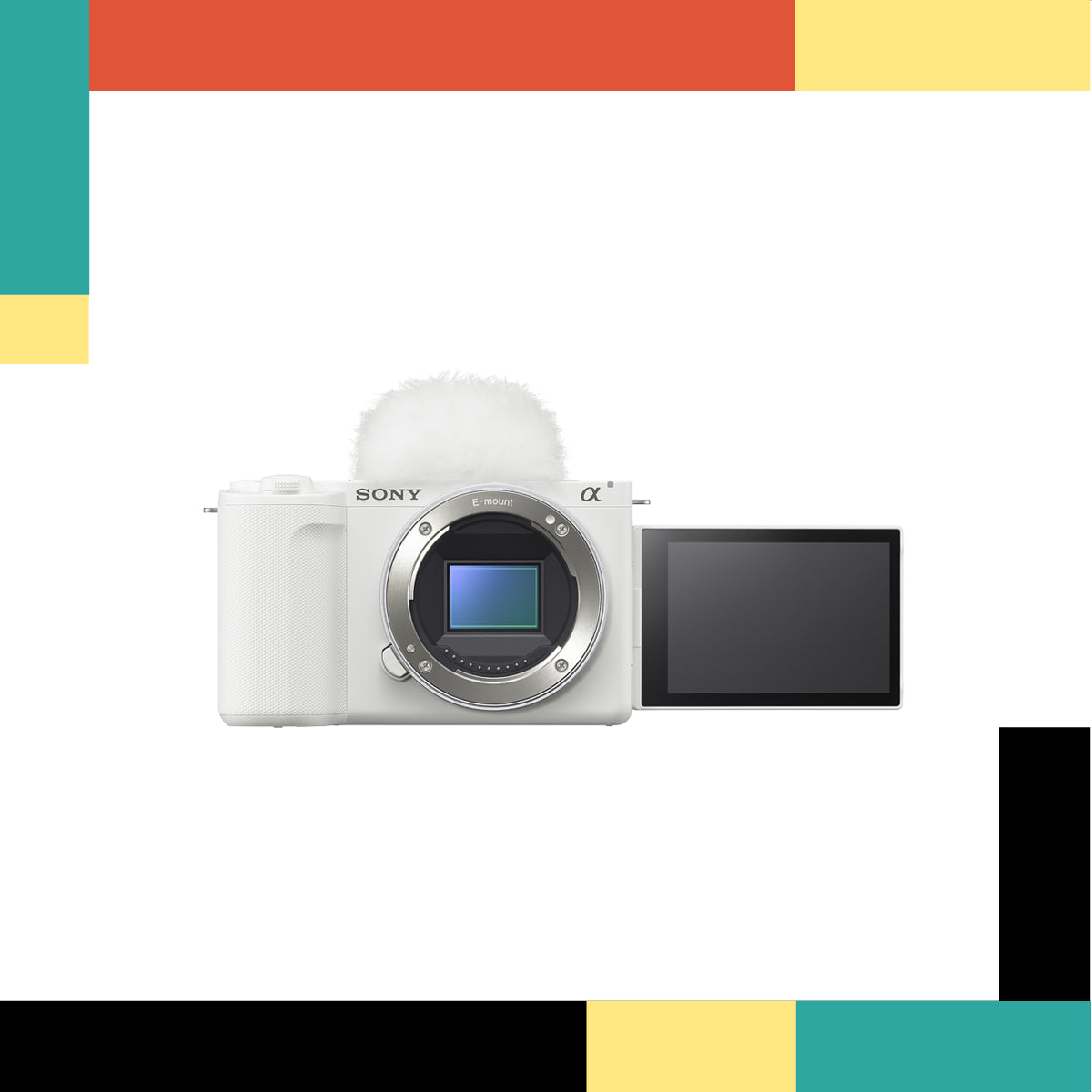 Sony camera on a colorful geometric background