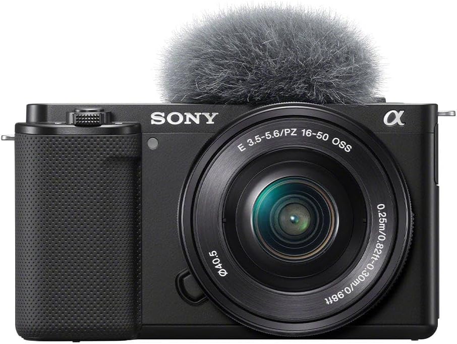 Sony camera with microphone on a white background