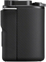 Black textured camera case on a white background